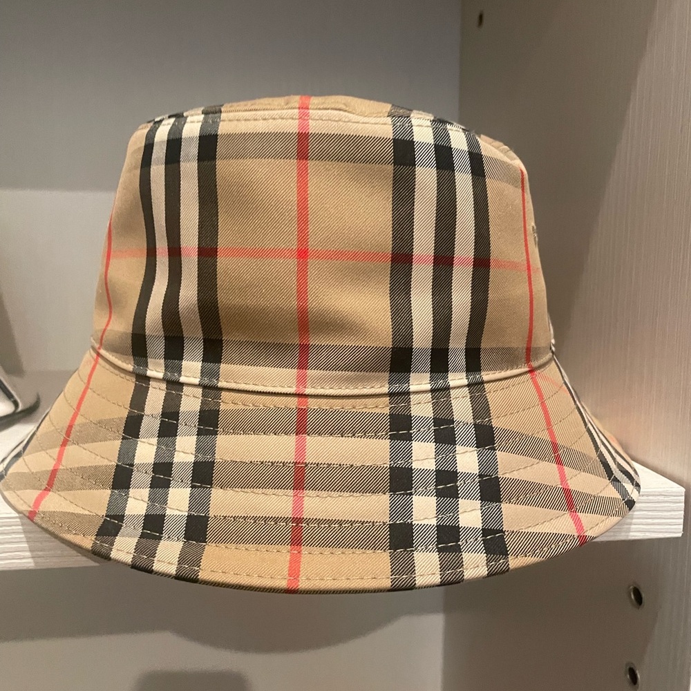 Burberry Beige Checkered Bucket Hat